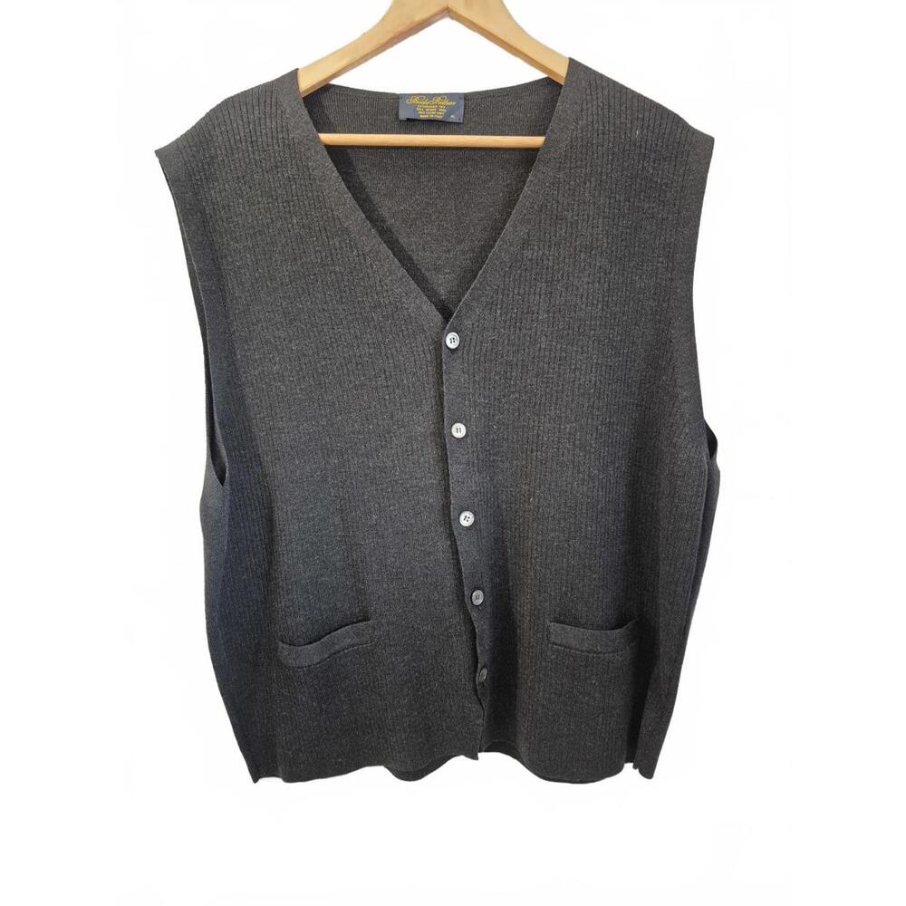 Brooks Brothers Mens Charcoal Gray Button Front Sweater Vest Ribbed Front
